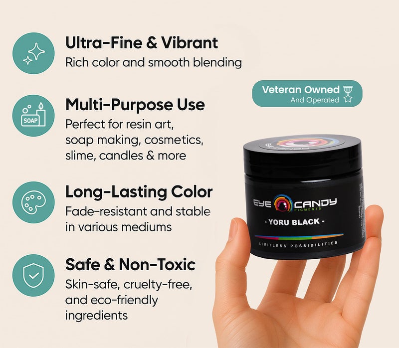 Eye Candy Pigments Premium Black Mica Powder - Yoru Black (50gr) - for Epoxy, Resin, Soap, Paint, Woodworking, Acrylic Pouring, Bath Bombs, Fishing Lures - DIY Arts and Crafts Additive - Image 3